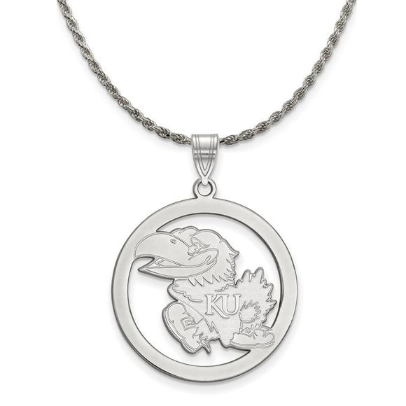 Sterling Silver U. of Kansas Large Circle Pendant Necklace...